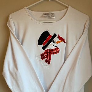 White long sleeve shirt with Christmas snowman